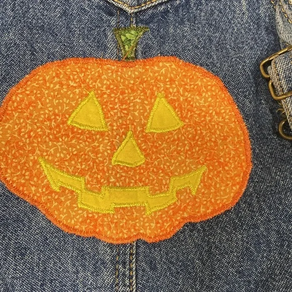 Faded glory denim blue jean Halloween appliqué overalls size 5/6 - Picture 10 of 11